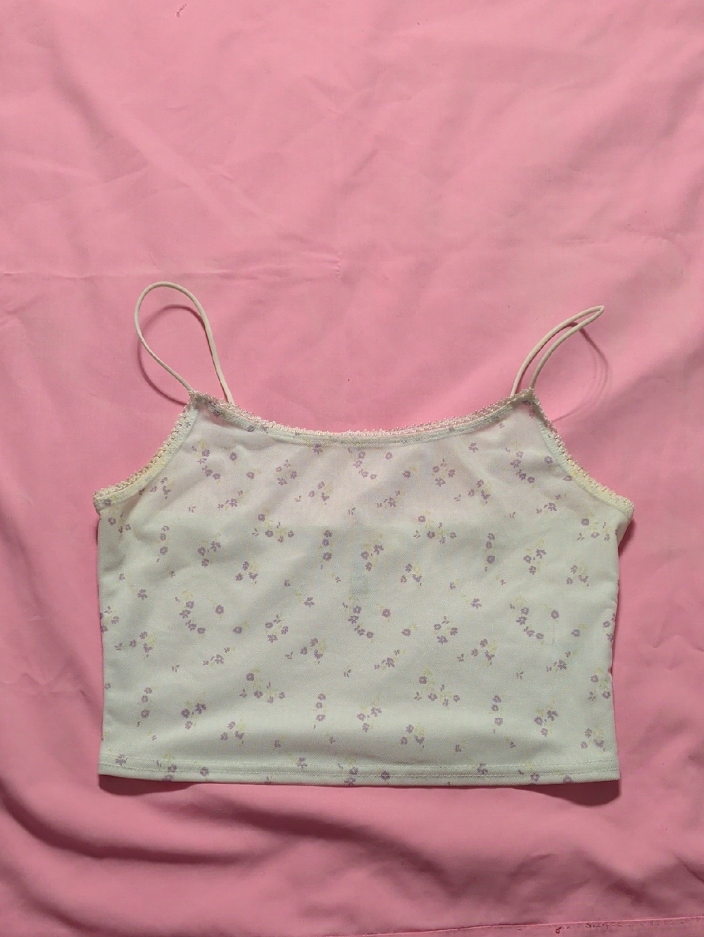 Me to We White Cropped Cami with Lilac Floral Print